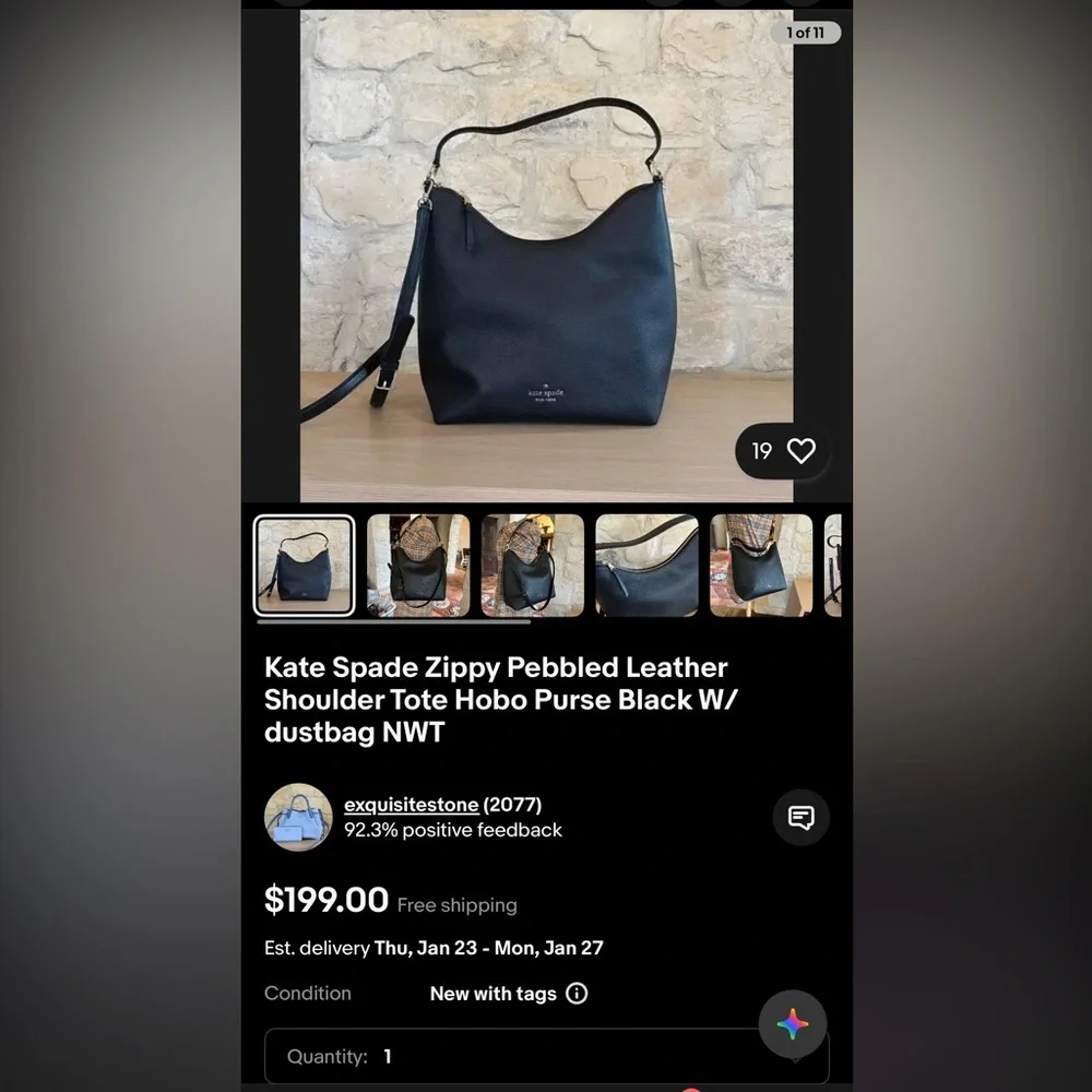 kate spade Black Pebbled Leather Hobo with Gold Hardware